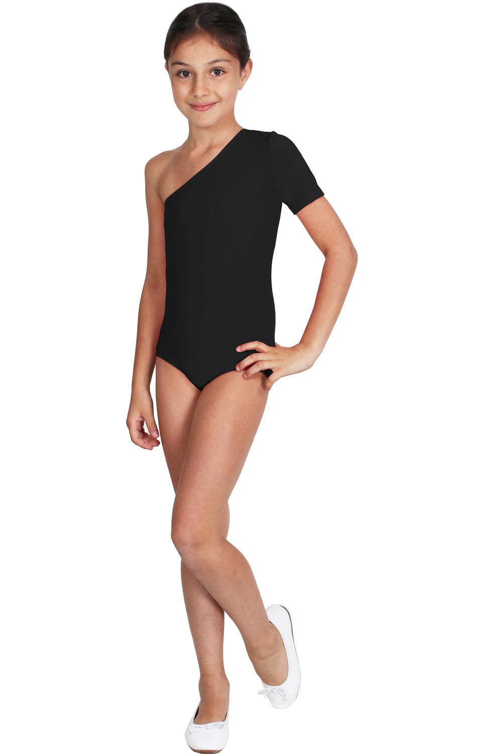 BODY DANZA LYCRA MONOSPALLA MEZZA MANICA NERO BAMBINA